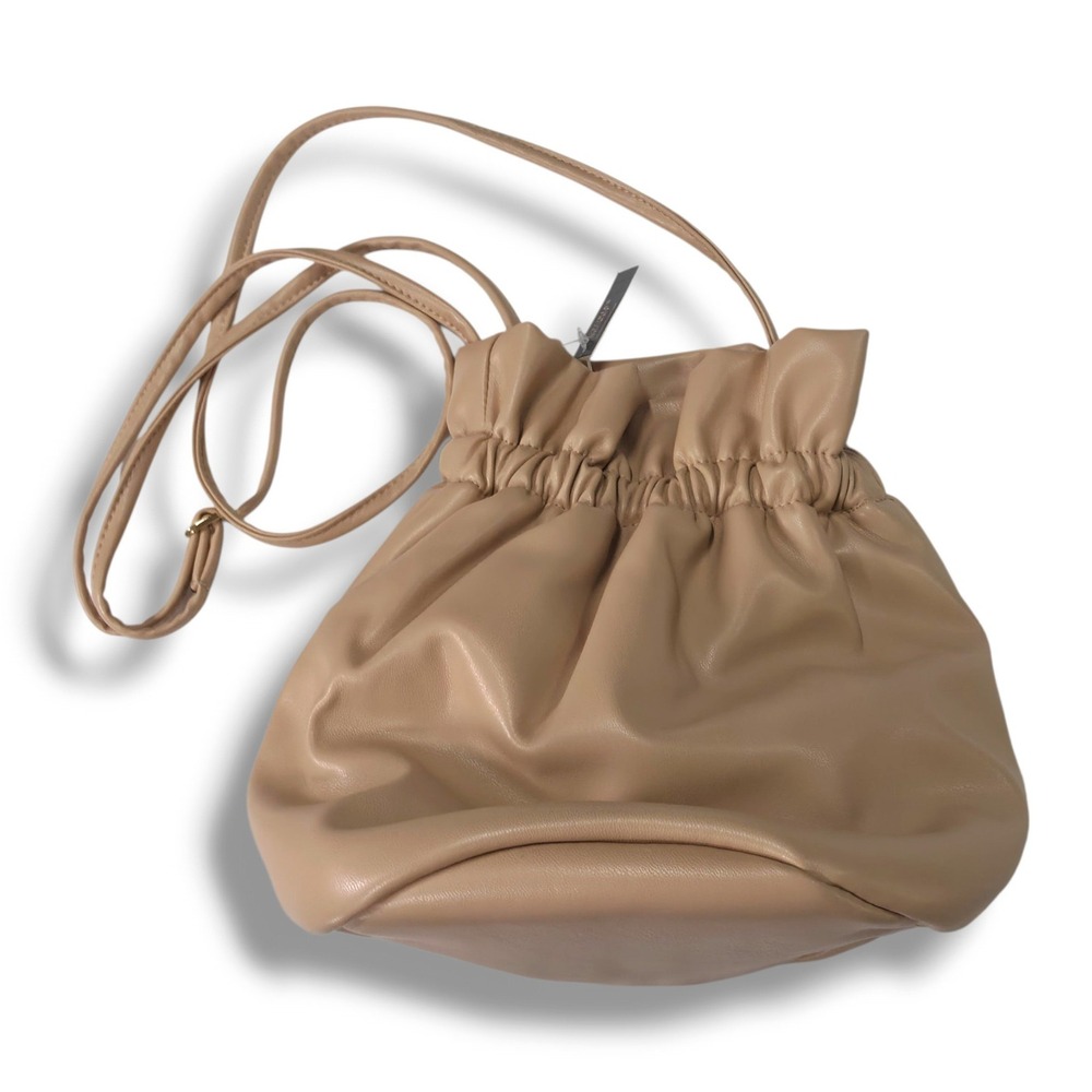 Victorias Secret Mini Bucket Bag Ruched Faux Leather Beige Crossbody NWT - Picture 4 of 10
